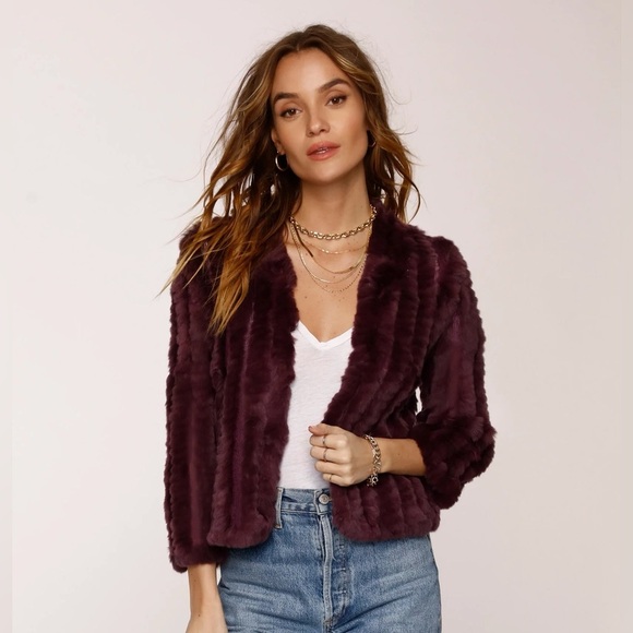 Heartloom Rosa Rabbit Fur Jacket Wine - Picture 4 of 12